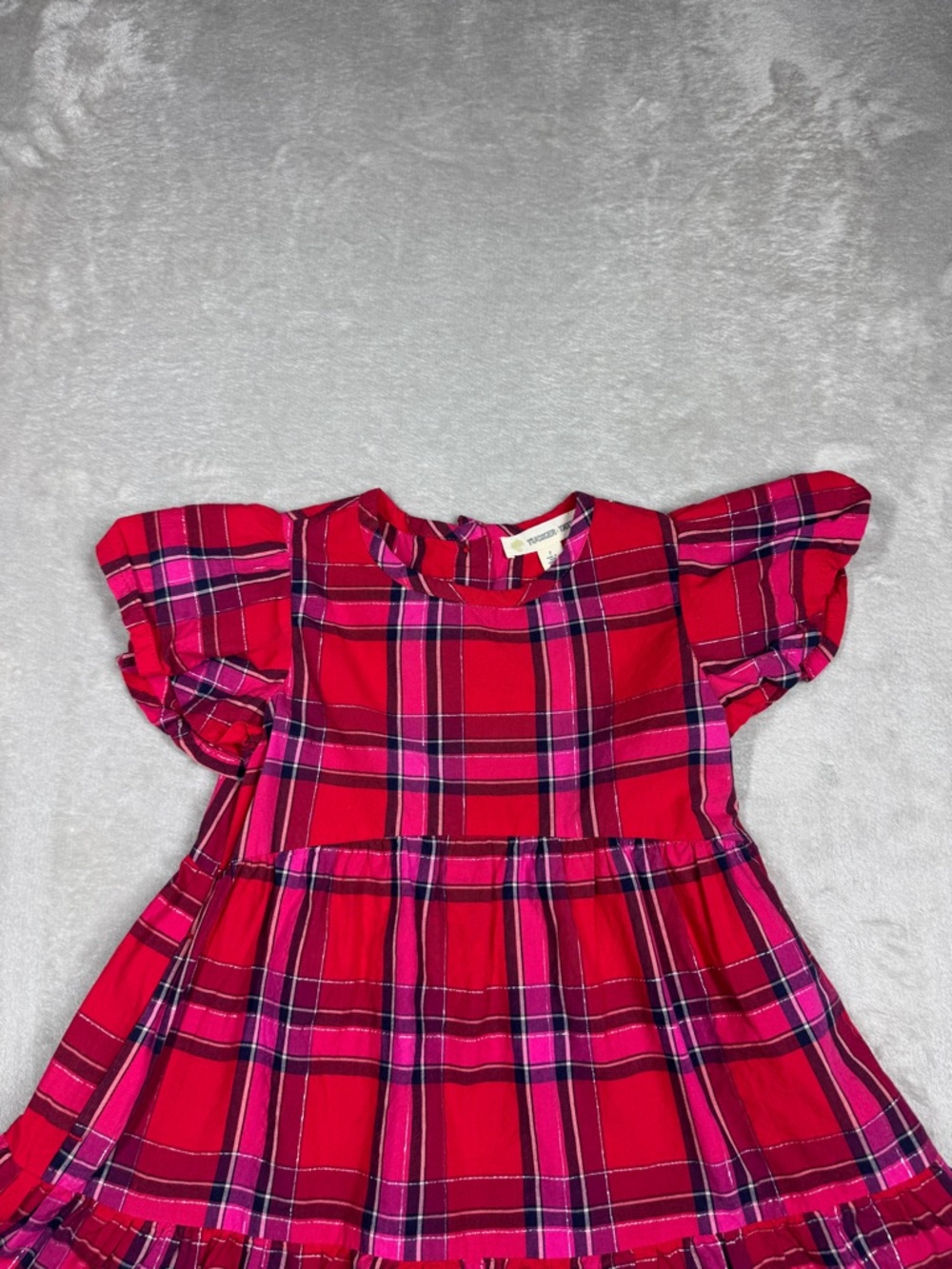 Tucker + Tate Red Pink Silver Plaid Ruffle Holiday Dress Girls Size 2 - Picture 2 of 15